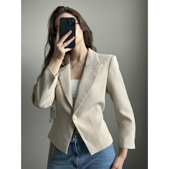 NWT Good American Cropped Blazer Size 2 – Tie Open Back Statement Jacket Modern - Picture 4 of 9